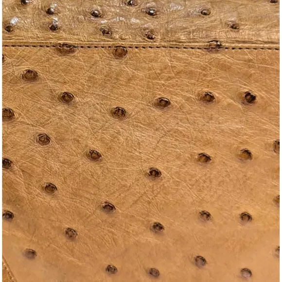 Scuola Del Cuoio Ostrich Leather Caramel Brown Flap Handbag Purse Firenze Italy - Picture 5 of 16